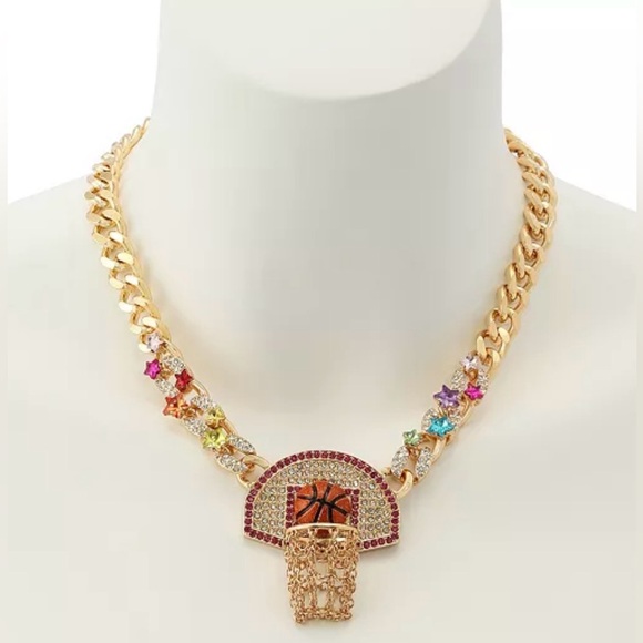🌀BETSEY JOHNSON FAUX STONE BASKETBALL PENDANT STATEMENT NECKLACE - NEW WITH TAGS